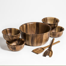 Load image into Gallery viewer, Large Salad Bowl, 4 Individual Bowls and Servers