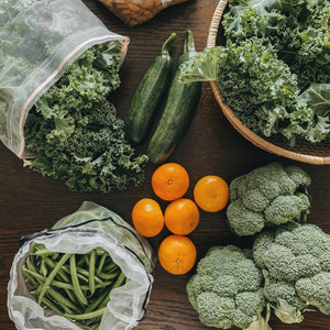 Compostable produce bag in peach